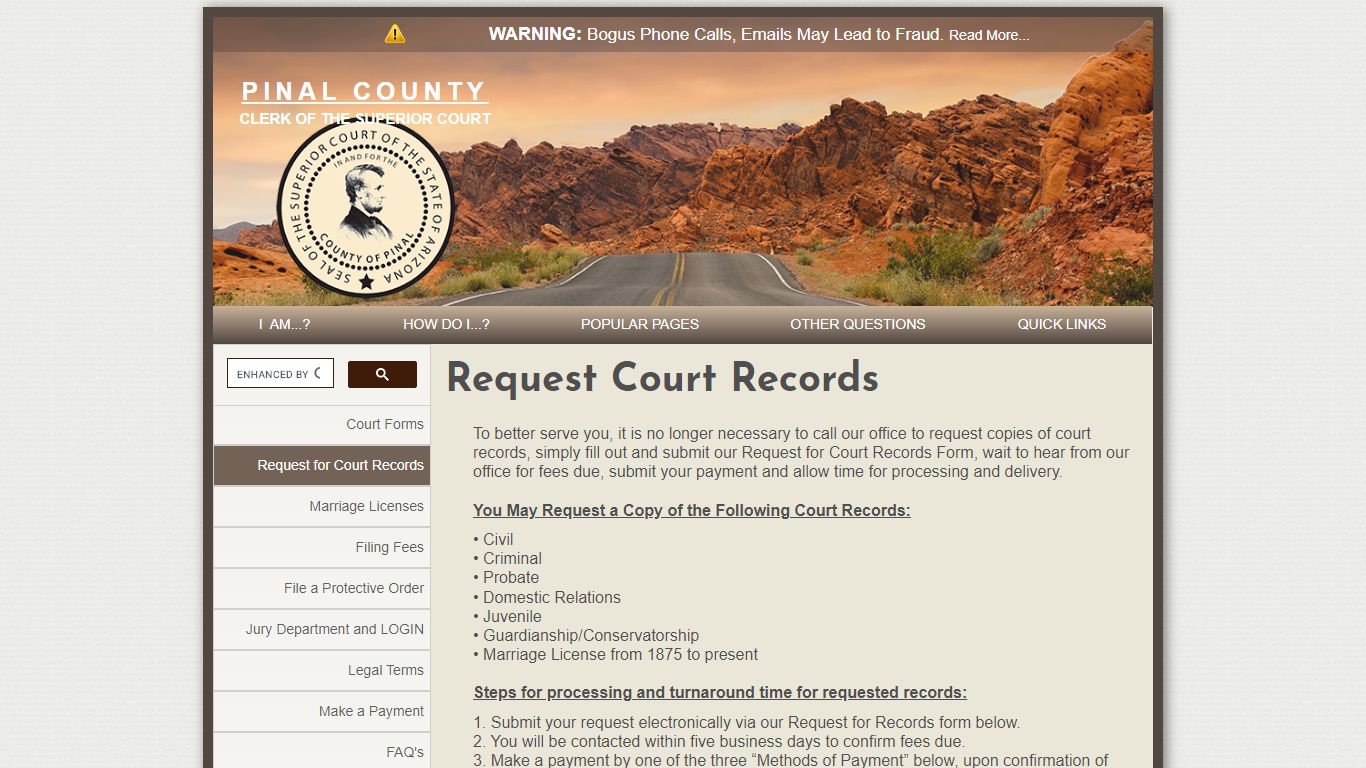 Request Records - Pinal County Clerk of the Superior Court Home