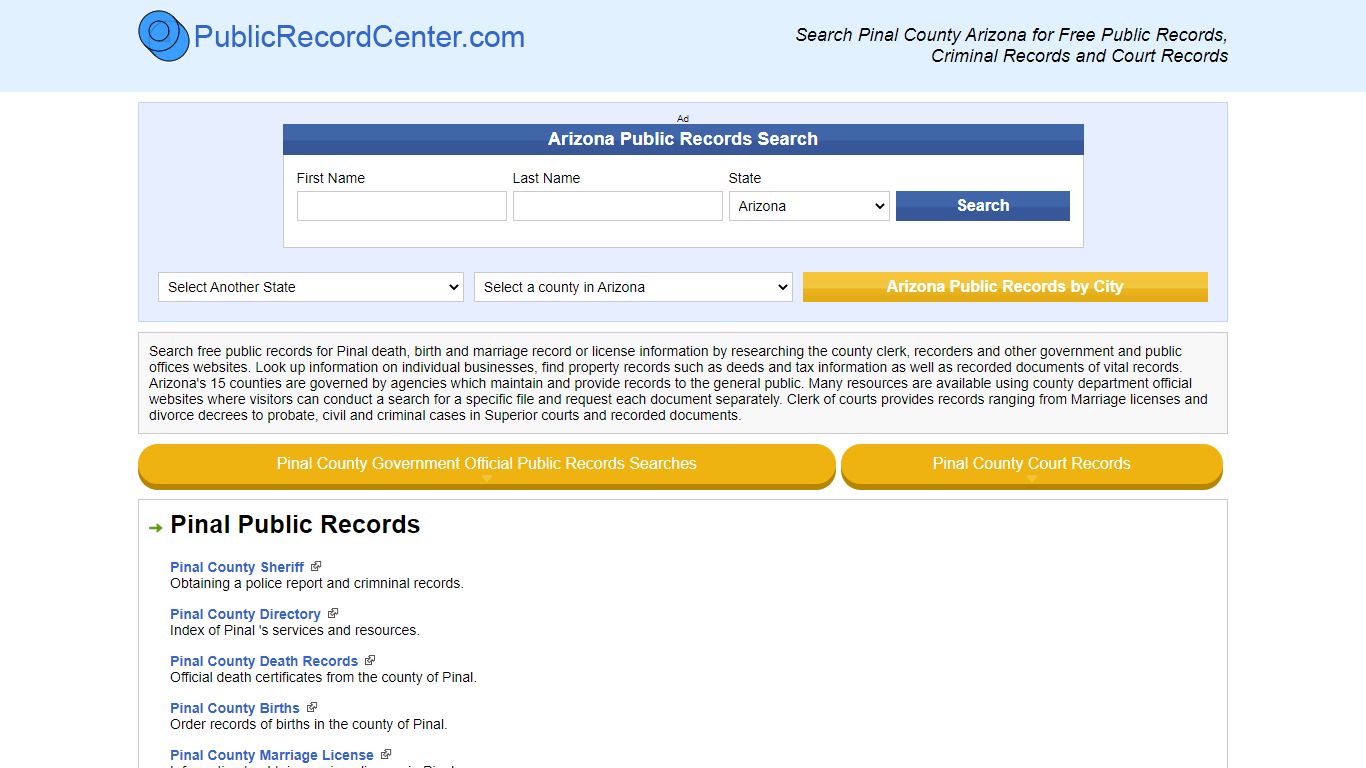 Pinal County Arizona Free Public Records - Court Records - Criminal Records